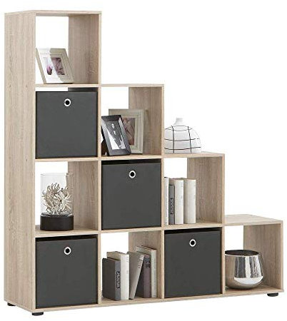 FMD Möbel, 248-002 Mega 2, Treppenregal Raumteiler Bücherregal Raumtrenner 10 Fächer, eiche , maße 138.5 x 143.5 x 33.0 cm (BHT)