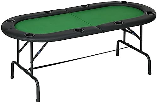 HOMCOM Poker Table 1.85m Folding Top for 8 Players Casino with Chip Trays Drink Holders