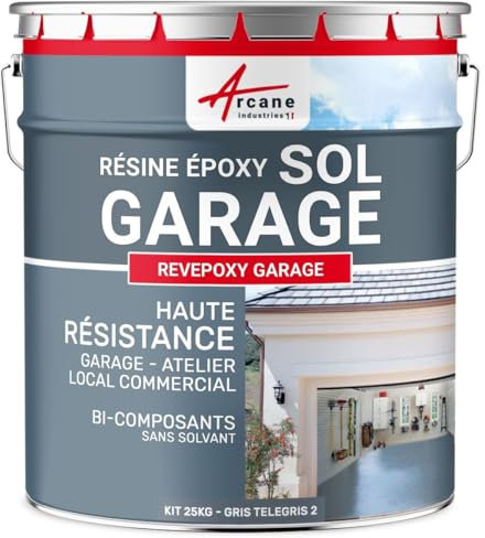 ARCANE INDUSTRIES Peinture epoxy Sol Garage, Atelier, Local, Commercial, Magasin : Revepoxy Garage - 5 kg (jusqu'à 16 m² en 2 Couches) Telegris 2 - RAL 7046