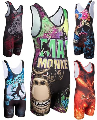KO Sports Unisex Wrestling Singlets für Kinder & Jugendliche Wrestler, Tier- und Biest Singlets für Jungen und Mädchen, Jugendgrößen XXS-L, Mat Monkey, Small