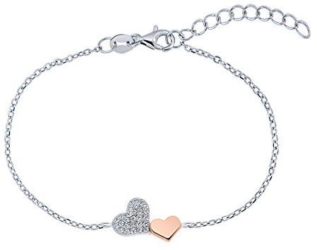 PLANETYS - Bracciale Argento Sterling 925 Rodiato Cuore Placcato Oro Rosa Zirconia cubica