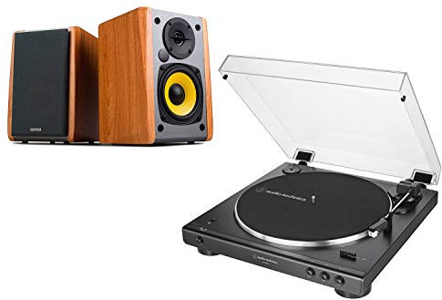 Audio-Technica AT-LP60XBT Bluetooth Turntable and Edifier R1010BT Active Speaker Package by Digitalis Audio (Maple Speakers) AT-LP60