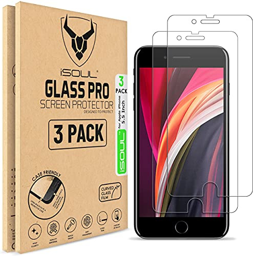 iSOUL [3 Pack] Screen Protector for iPhone 8 Plus iPhone 7 Plus Tempered Glass Film 9H HD, 2.5D Edge 5.5 inch [3D Touch] [Anti-Scratch] [Compatible with Apple iPhone 6s/6 Plus]