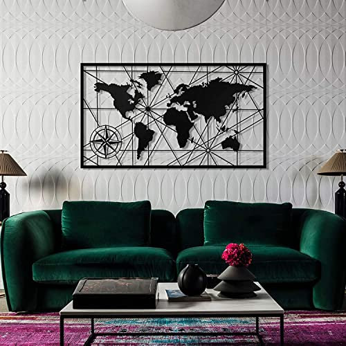BAUPOR Einzigartiges Design, Weltkarte, Metall-Wanddekoration, 3D-Metallskulptur, Wanddekoration für Zuhause, Büro, Schlafzimmer, Wohnzimmer, Außendekoration (73 x 41 cm)
