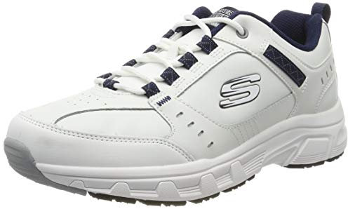 Skechers Oak Canyon Redwick Herren Trainer, White Leather Synthetic Textile Navy Trim, 41 EU