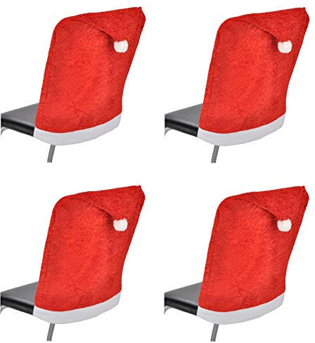 Benelando 4 x Stuhlhusse Samt Weihnachten Stuhlbezug Stuhlüberzug Nikolaus Weihnachtshusse