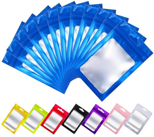 Rimiko 50 Stück Druckverschlussbeutel Plastiktüte Ziplock, Folienbeutel Tasche Mylar, Flachbeutel wiederverschließbare zur Aufbewahrung von Lebensmittel und für Verpacken Proben (Blau, 8x13cm)