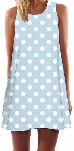 Ocean Plus Mujer Casual Top Verano Vestidos Sin Mangas Vestido de Chaleco Vestido de Fiesta Mini Vestido Vestido de Playa (M (EU 36-38), Puntos Azules y Blancos)