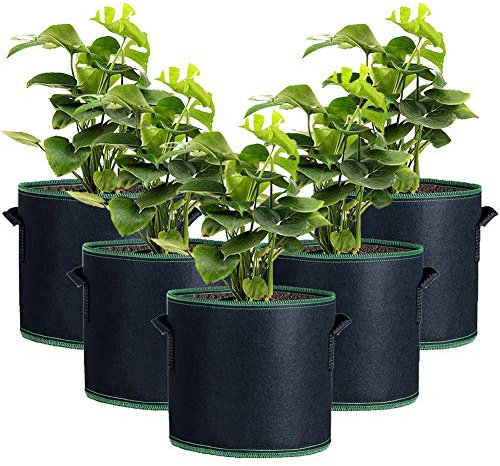 Zhongtou 5 Stück Kartoffel Pflanzsack aus Vliesstoff 5 Gallonen 20L Atmungsaktiv Kartoffelsack Pflanzsäcke mit Griffen Nachhaltig Pflanztasche für Tomaten Erdbeeren Zucchini Gemüse Schwarz