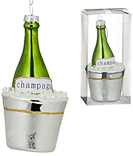 Cepewa Christbaumschmuck Figuren Anhänger Weihnachstbaumschmuck Sektflasche aus Glas ca. H 14cm (1 x Christbaumschmuck Sektflasche)