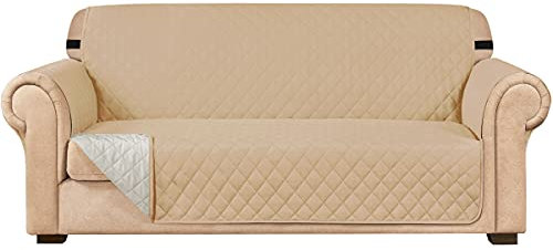 subrtex Gesteppt Sofabezug Reversibel Sofaüberwürfe mit Gummiband schonbezug Sesselschoner Sesselhusse mit Armlehnen für Wohnzimmer Sofas(2 Sitzer,Sand)