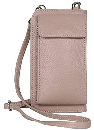 AmbraModa GLX21 - multifunktionale Damen Handytasche, Umhängetasche, Geldbörse aus echtem Leder, geeignet für Handys bis 6,5 Zoll (Nuderosa)