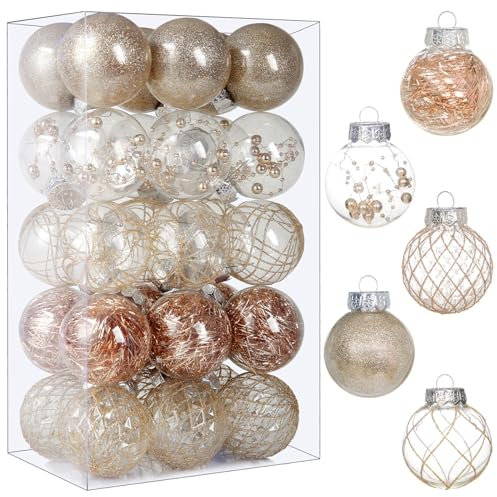 Transparente Weihnachtskugel-Ornamente, 30 Karat, 6.9 cm, champagnerfarbene Weihnachtsdekoration für Weihnachtsbaum, bruchsicher, Party, Geschenk für Weihnachtsbaumdekoration