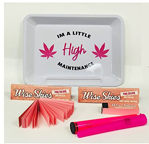 Wise Skies Pink Rolling Tray Set - Pink Rolling Papers, Tips, & Doob Tube