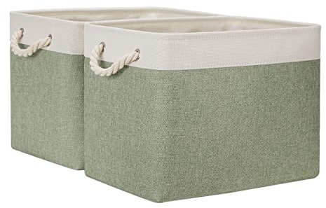 Temary Aufbewahrungskörbe aus Stoff, Aufbewahrungskörbe für Regale, 2 Stück, dekorative Aufbewahrungsboxen, Büchern (weiß und grün, 40x30x30x30x30 cm)