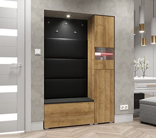 Furnitech GF84 Flur Dielenmöbel Garderobenschrank Dielenschrank Schuhschrank Flurmöbel Set Matt (Möbel ohne LED, GF84-21DZ-M4)