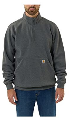 Carhartt Herren-Sweatshirt mit Stehkragen und mittelschwerem Viertelreißverschluss, lockere Passform, Grau, M