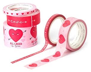 Legami - 5er Set Papierklebebänder,Tape by Tape, Heart, bunt, zum Kleben, Dekorieren und Personalisieren, 3 verschiedene Größen, Länge je 5 Meter
