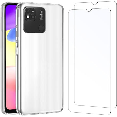 NEW'C für Xiaomi Redmi 10A/9C Hülle Case + 2X Panzerglas Schutzfolie | Hülle Transparent + 2x Displayschutz, 6,53 Zoll, Handyhülle, Stoßfest, Kratzfest, Dünn, Erhöhte Ränder, Anti-Fingerabdruck