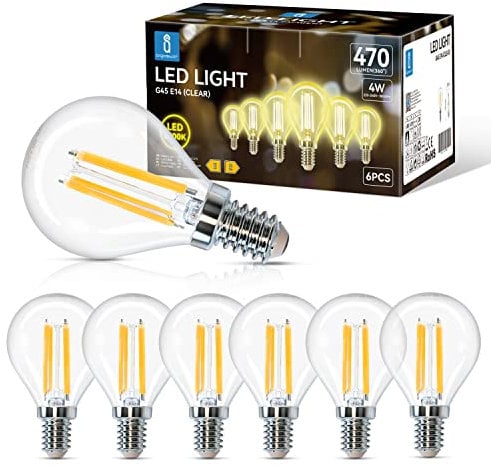Aigostar E14 LED Lampe Filament 4W (ersetzt 40W),Warmweiß 2700K,470lm ultrahell,Klar Glas Mini Globe Glühbirne,Nicht dimmbar,6 Stück
