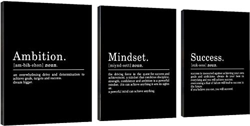 Inspirierendes Leinwandbild,EPHANY ART,Mindset Zitate Drucke, schwarze Wandkunst, motivierende Wandkunst, Erfolg, gerahmtes Unternehmer-Poster, Arbeitsplatz (M-3 Stück, 40.6x61x3 Stück)