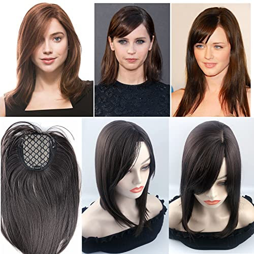 LesafeV Free Part One Piece Clip in Topper 35 cm Super Soft Silk Base Head Forehead Wiglet With Bangs Straight Snythetic Replacement Light Brown