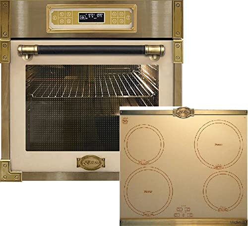 Kaiser Backofen-Set EH 6726 ElfAD+KCT 6395 IelfEm, Retro Einbau Backofen 80L Elfenbeinfarbiges Glas,Elektro-Backofen,Grill + Retro Induktionskochfeld, 60 cm, Metallplatten Bronze,Einbau Herd
