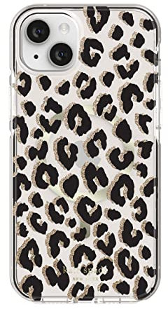 Kate Spade New York Defensive Hardshell Case Compatible with MagSafe for Apple iPhone 14 Max - Glitter Leopard [KSIPH-240-GLGB]