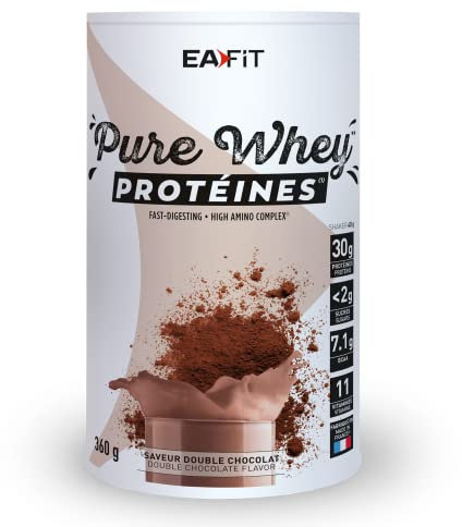 WHEY PROTEIN - Double Chocolat - EAFIT - Marque Française N°1 en Nutrition Sportive - 30g de Proteine Whey - BCAA - Shaker Proteine - Pre Workout, Musculation - Protéines Whey - 360 g