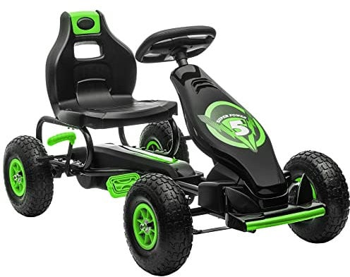 HOMCOM Children Pedal Go Kart, Raving Go Kart with Adjustable Seat, Inflatable Tyres, Shock Aborb, Handbrake, for Ages 5-12 Years - Green