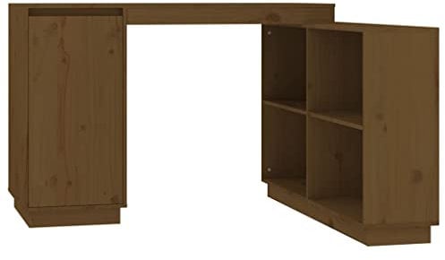 Schreibtisch Eckschreibtisch Winkelschreibtisch Winkelkombination Computertisch Bürotisch Arbeitstisch PC Laptop Tisch mit Fächern, Honigbraun 110x50x75 cm Massivholz Kiefer