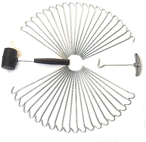 40 Pack Heavy Duty Tent Pegs, Peg Puller Extractor and Rubber Hammer Mallet (42Pcs) Tent Awning Gazebo Tarpaulin Garden Netting Artificial Lawn Camping Bundle for the Ultimate Outdoor Experience