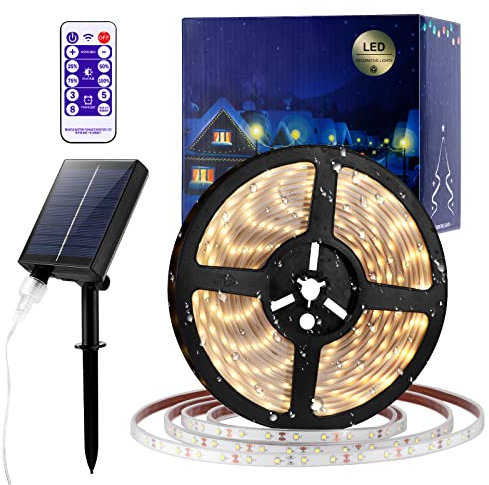 AOZBZ Tira de Luz Solar, Cadena de Luces LED para Exterior, Impermeable y Flexible, 5m, 280 Luces LED de Ambiente, para Jardín, Patio, Camino, Fiesta, Decoración Navideña con Mando a Distancia