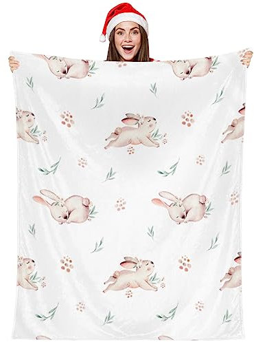 Bunny Flower Fleece-Überwurfdecke, superweich, gemütlich, Decke für Couch, Sofa, Bett, leicht, flauschig, warm, flauschig, Plüschdecken für alle Jahreszeiten, 127 x 152,4 cm