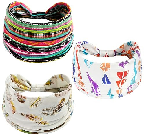 scicent Damen 3er Pack Breite Haarbänder Boho Gedruckt Stirnbänder Haarbänder Breite Stirnband Elastische Kopfband Haarschmuck für Frauen und Mädchen - 14157
