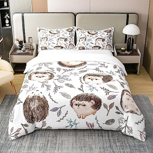 100% Gewaschene Baumwolle Rustikale Igel Bettbezug für Jungen,Kinder Nette Bettwäsche Set 155x220,Cartoon Tier Tröster Bezug,Igel Geschenke für Mädchen Frauen Igel Liebhaber Bett mit1 Kissenbezug