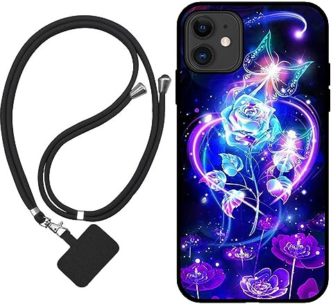 Sunrive Hülle Kompatibel mit iPhone 11 Case,matt Handyhülle Schutzhülle Etui Karikatur Muster TPU Backcover (Rosen,Schmetterling,Blume) +1x Universale Handykette MEHRWEG