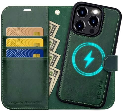 OCASE for iPhone 15 Pro Max Detachable Case, Magnetic Removable 2 in 1 Flip PU Leather Wallet Case with[Kickstand][RFID Blocking][Card Holder] Shockproof Phone Cover,Green
