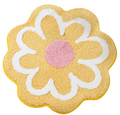Blumenteppich,Niedlicher runder blumenförmiger Badeteppich,Weiche & saugfähige Blumen-Badematte-Schlafzimmer-Wohnzimmer-Geschenk-60cm (Gelb)