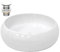 ECD Germany Lavabo da Appoggio con Set di Scarico Ø 350 x 120 mm Ceramica Bianca Rotondo Lavandino Senza Troppopieno con Fori di Dimensioni Standard Lavamano da Bagno con Piletta