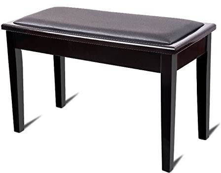 AVLUZ Klavierbank, Vintage-Klaviersitz aus massivem Holz aus Leder mit gepolstertem Kissen und Staufach, Schwarz
