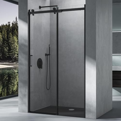 Mai & Mai Porte de Douche Coulissante Noire Paroi de Douche en Niche Transparent Pare Douche Verre ESG 8mm avec Revêtement NANO 100x195 cm Ter19K