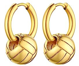 Bestyle Ohrringe für Herren mit Volleyball Anhänger Damen Creolen Ohrhänger aus Edelstahl Nickelfrei Ohrschmuck als Geschenk zum Geburtstag, Weihnachten, Valentinstag Gold