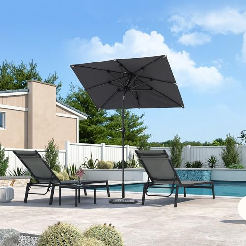 PURPLE LEAF Sonnenschirm 180 x 120 cm, Balkonschirm mit Kurbel und neigbar, Rechteckiger Gartenschirm Marktschirm mit UV-Schutz, Gestell Aluminium, Hellgrau