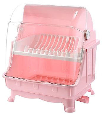 Qukaim Caja de vajilla de cocina, escurridor de platos con tapa multifuncional para cocina, caja de almacenamiento rosa