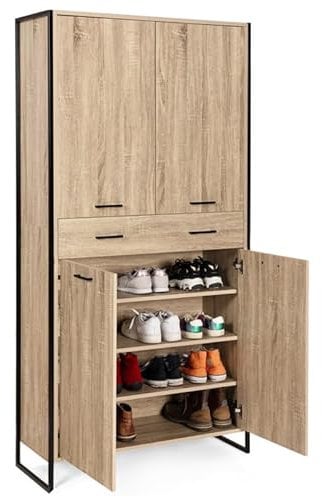 IDMarket - Armoire à chaussures 24 paires LUIS 4 portes 1 tiroir design industriel H. 180 cm