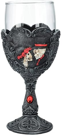 Pacific Giftware Gothic Glas Kelch mit Skelett Brautpaar, 17,5cm - Schwarz, Schmucksteine, 250ml Fassungsvermögen