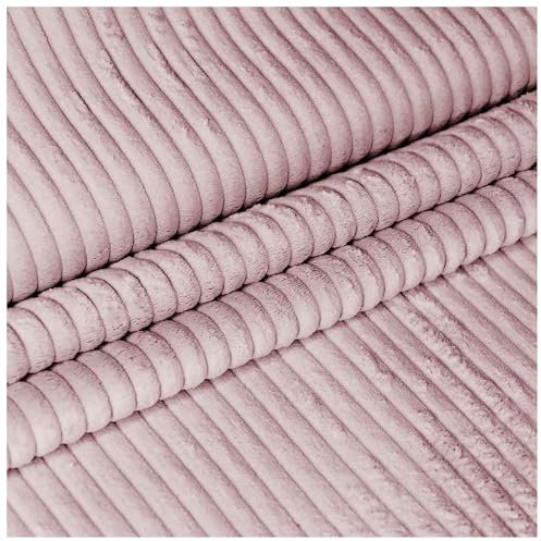DreamRoots Cord Stoff Meterware Gewicht 380 g/m2 - Polsterstoff Cord Meterware 140 cm breit - Möbelstoff Meterware - Breitcord Meterware Silver Pink 1M