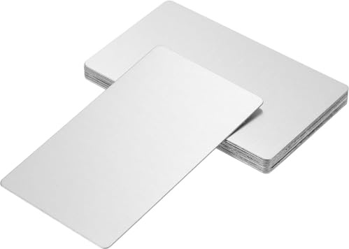 ZOFUN 20 Stück Metall Visitenkarten, Leere Metallkarte 86x54x0,4mm, Visitenkarten Blanko Edelstahl Platte, 304 Edelstahl Rohlinge Namenskarte für Bürokunden DIY Laserdruck Gravur