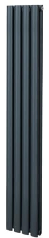 Oval Column Radiator 1600mm x 240mm Modern Designer Double Panel Central Heating Heater Matt Anthracite Grey Carbon Steel Vertical Kitchen Living Room Free Cleaning Brush Fixing Kit & Brackets